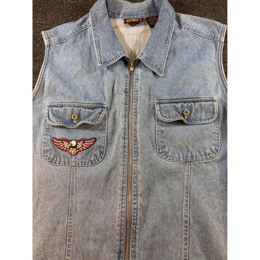 Faded Glory Womens 20W Denim Vest Harley Davidson Patch Eagle Light Wash Zip Up - Picture 4 of 10